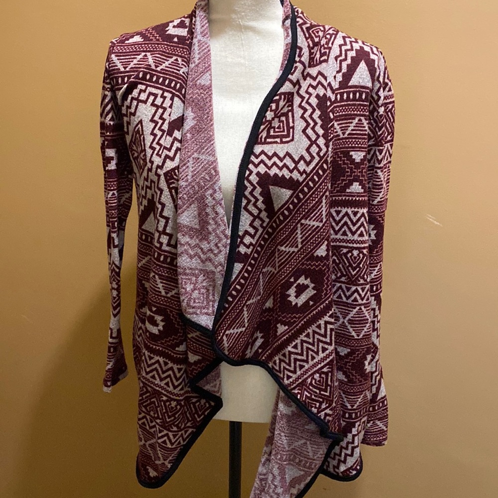 Womens Windsor Aztec design open front cardigan long sleeve sweater sz S